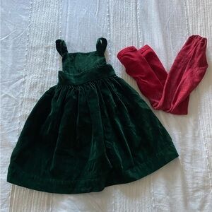 Wren & James 3/4 girls green velvet pinnafore dress